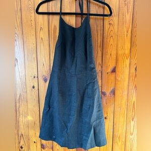 Vintage Karen Kane Linen Halter Black Dress date night formal